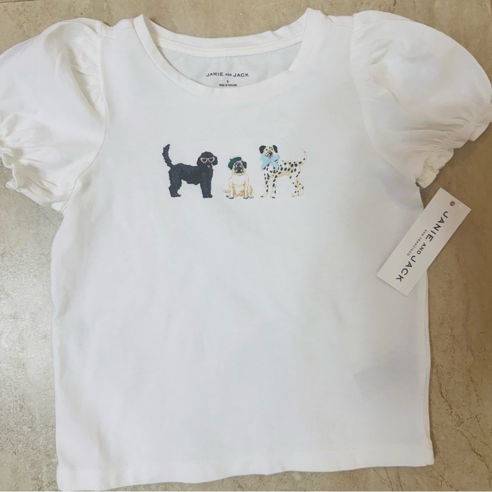 Janie and Jack Dog Friends Puff Sleeve Tee - Picture 8 of 9